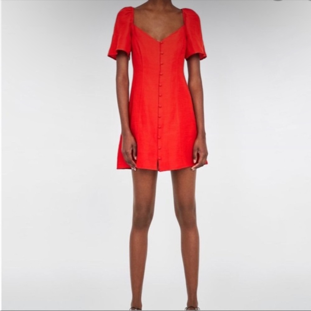 Zara Red Linen Button up mini dress